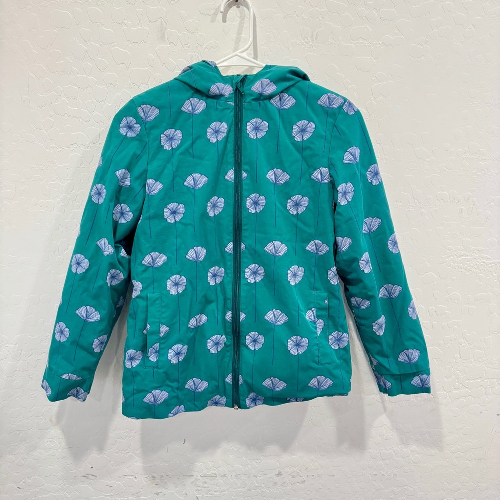 Kickee Pants Teal Floral Jacket Girls 10/12 Bamboo Fleece Lined Winter